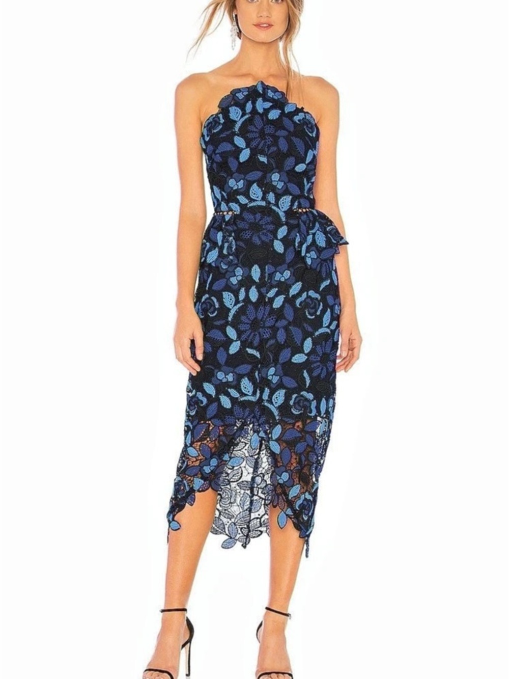 ELLIATT Optics Floral Lace Peplum Dress Black & Blue XS